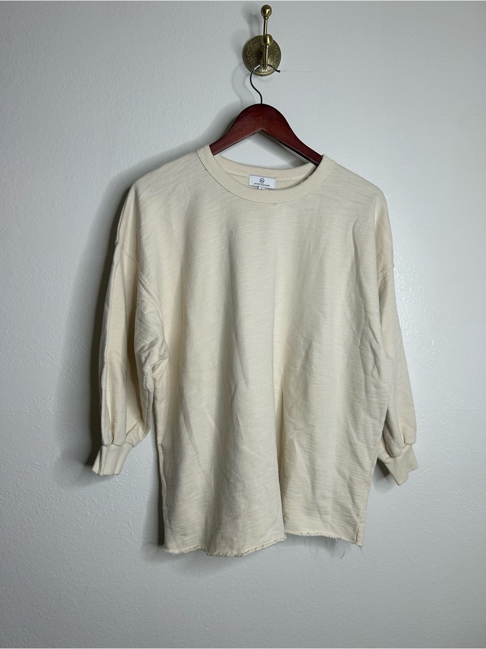 AG 100% Cotton Cream Distressed Oversized Pullover Sweatshirt Top Size Small